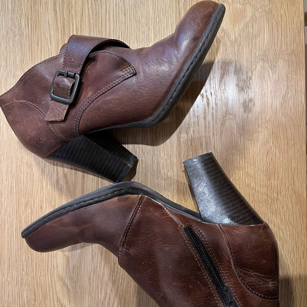 Brown Leather Ankle Boots with Buckle